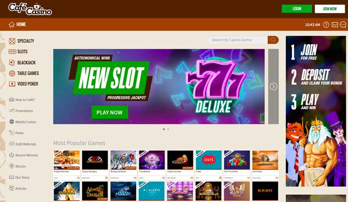 Cafe Casino HomePage Screenshot