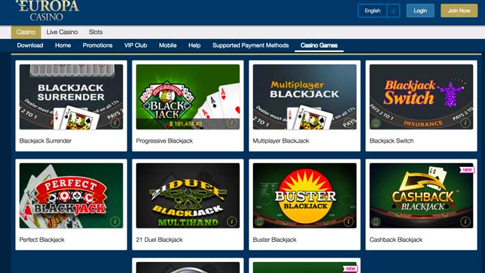 Europa Casino Blackjack Screenshot
