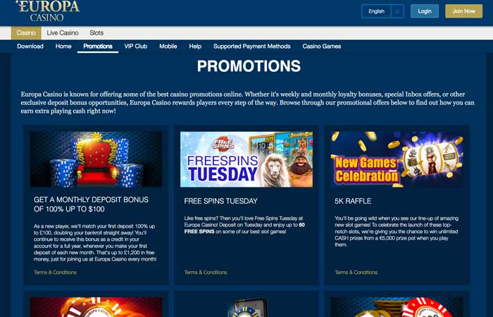 Europa Casino Promotions Screenshot