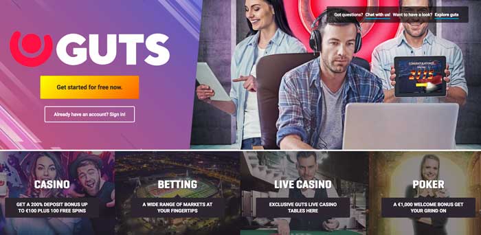 Guts Casino Welcome Page Screenshot
