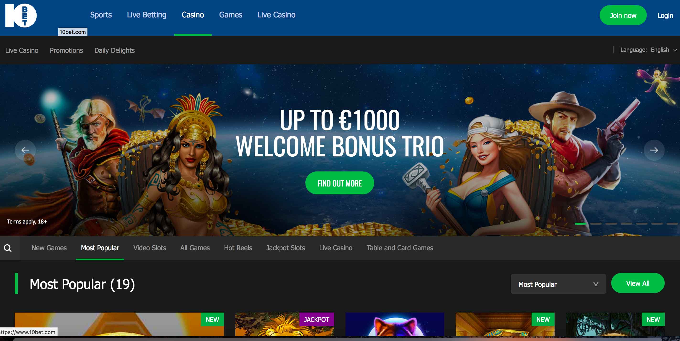 10Bet Casino Screenshot