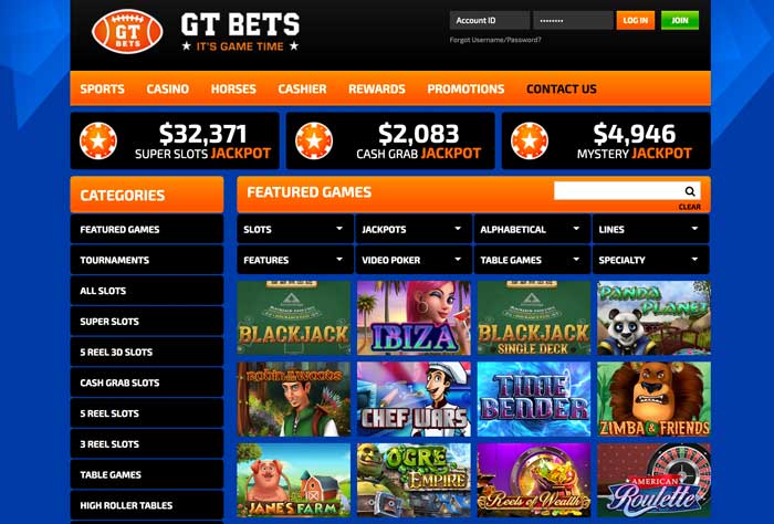 GTBets Casino Page Screenshot