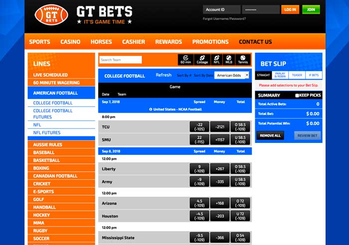 GTBets Sportbook Screenshot