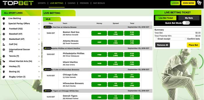 TopBet Live Betting Screenshot